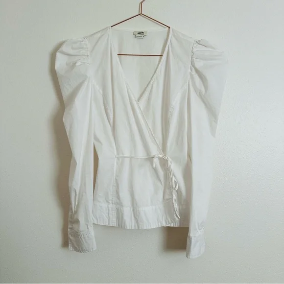 Jason Wu White Long Puff Sleeve Wrap Blouse Elegant Poplin Tailored Top - Picture 5 of 9